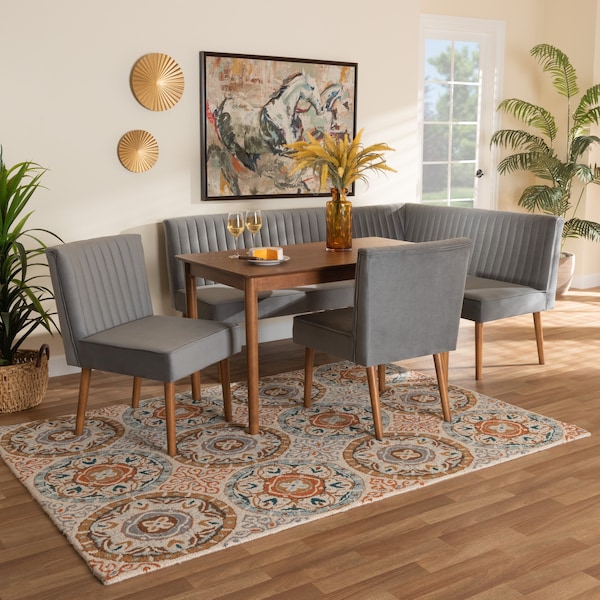 Baxton Studio Dining Nook, 47.25 W, 27.75 H, Wood, Grey/Walnut Brown 214-11960-11959-11959-9305-ZORO - main